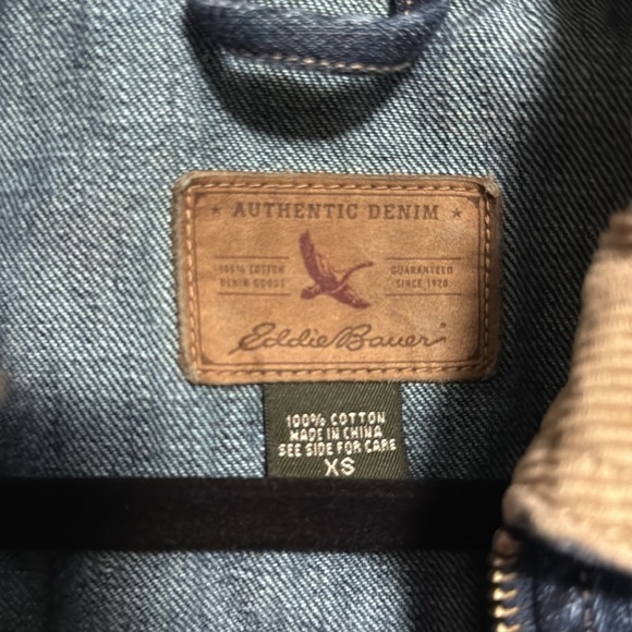 Eddie Bauer Blue Denim Vest with Brown Accents zip up XS - Picture 2 of 5